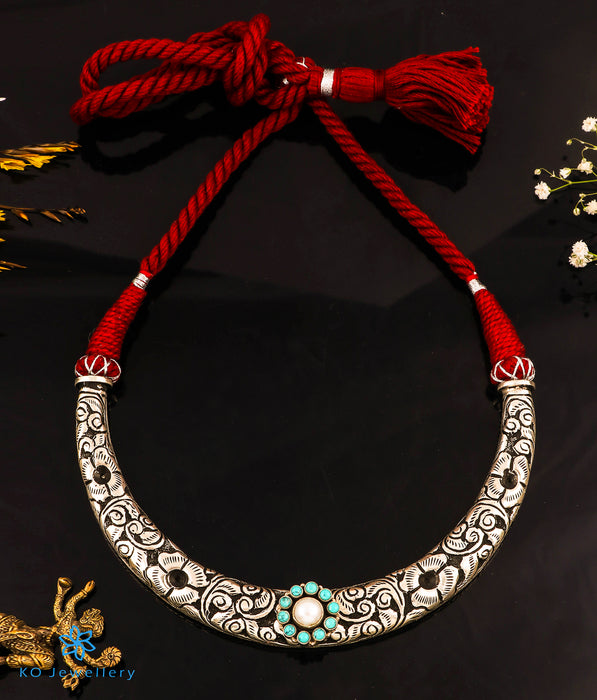 The Nivya Silver Antique  Hasli Necklace