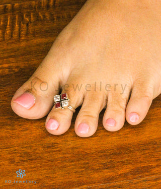 The Anaita Silver Toe-Rings (Red/White)