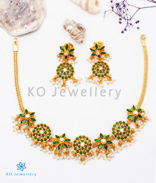 The Uthika Silver Kempu Necklace (Green)