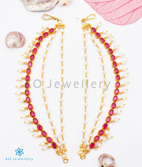 The Jivika Silver Ear chain (Red/Pearl)
