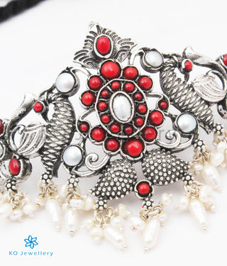 The Mrinal Silver Peacock Choker Necklace