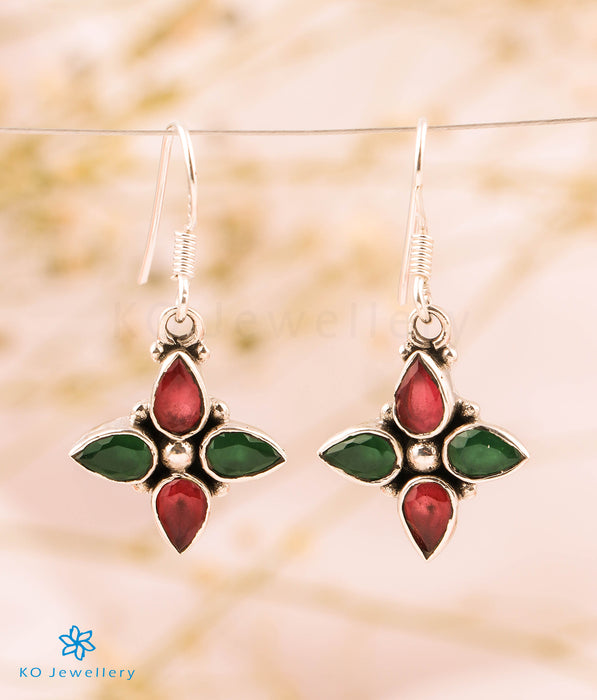 The Sarva Silver Gemstone Earrings (Red/Green)