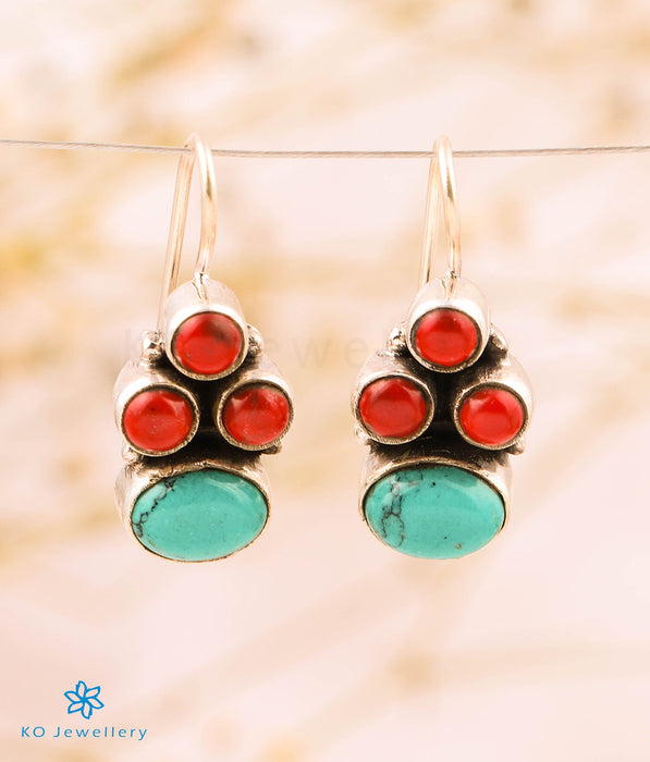 The Viniti Silver Gemstone Earrings (Red/Blue)