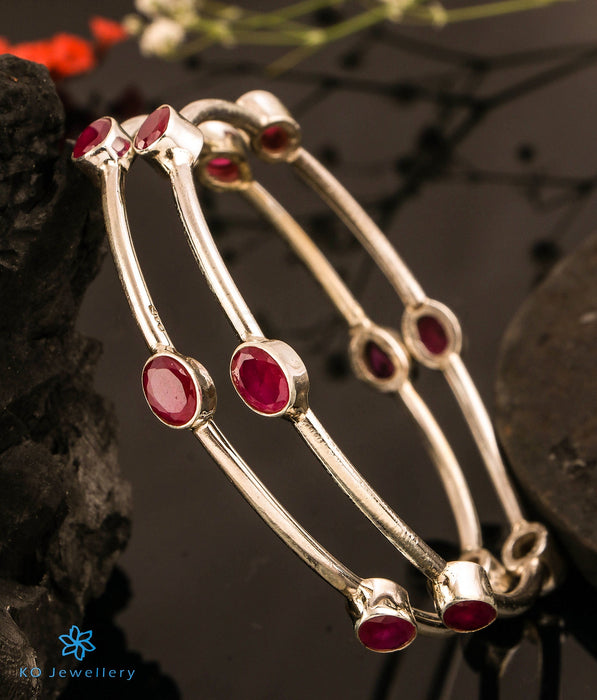 The Advaya Silver Gemstone Bangle (Red/Size 2.4)