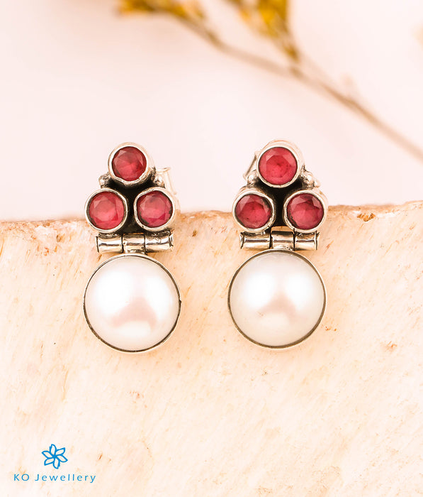 The Divit Silver Gemstone Earrings(Red)