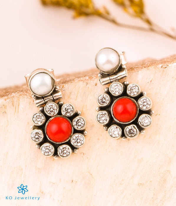 The Parisera Silver Gemstone Earrings (Coral)