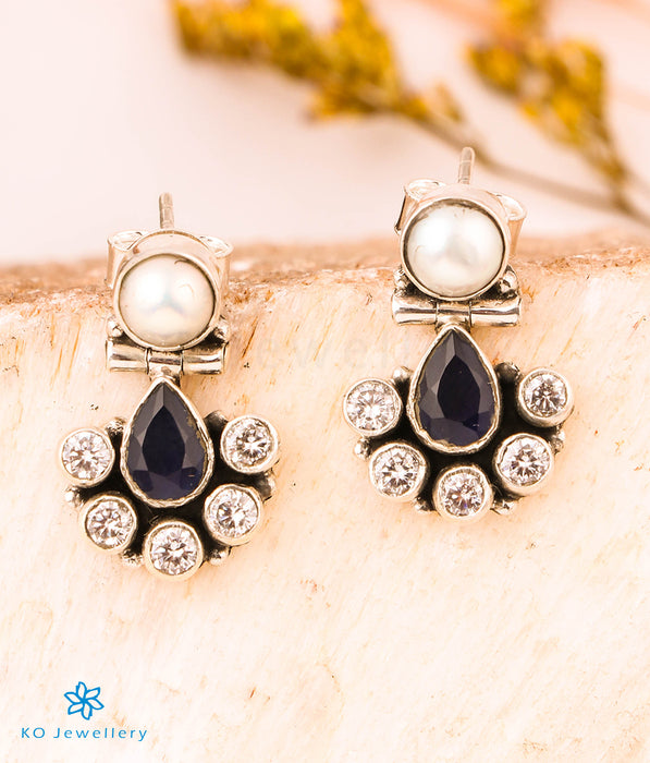The Sarv Silver Gemstone Earrings (Dark Blue)