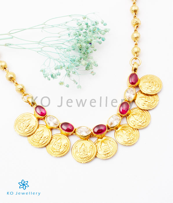 The Prarthana Silver Coin Necklace (Red/White)