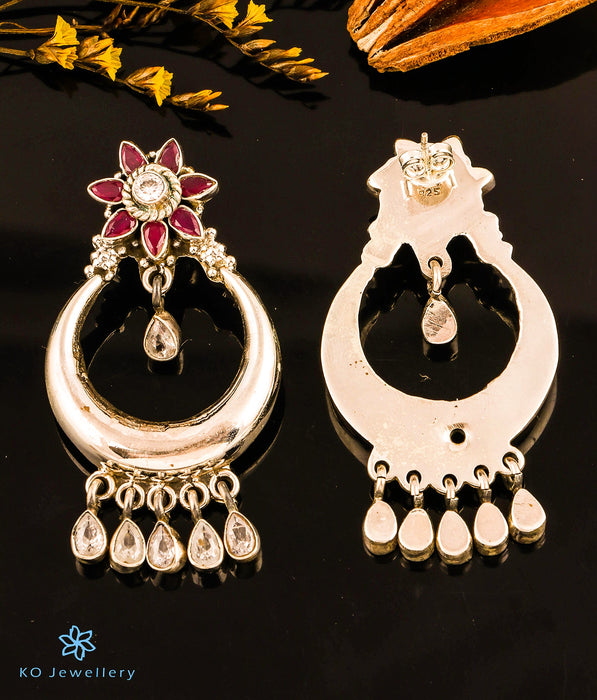 The Parinita Silver Gemstone Earrings (Red/White)