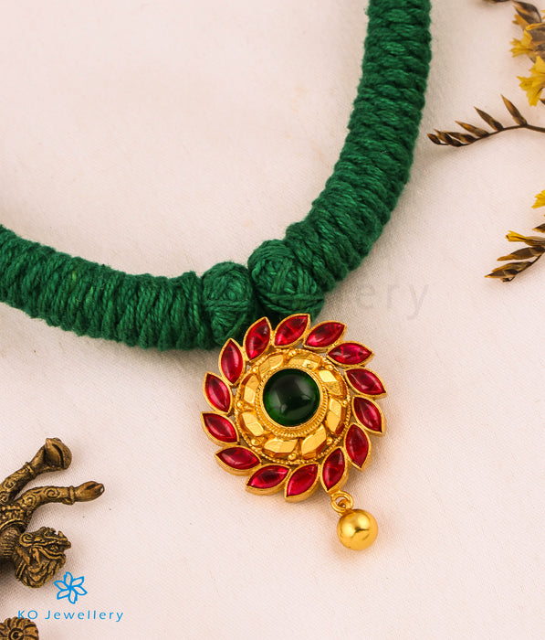 The Aamod Silver Kempu Necklace (Green)