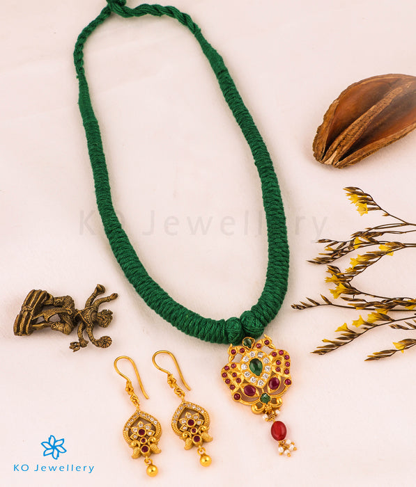 The Avani Gandaberunda Silver Thread Necklace (Green)