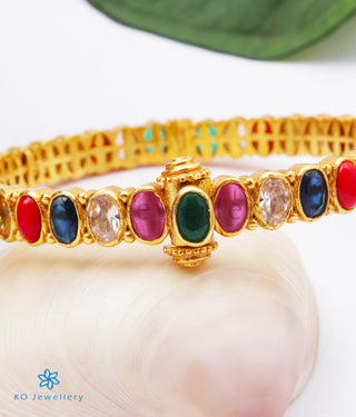 The Medha Silver Navratna Gemstone Openable Bracelet (Size/2.2/2.4/2.6/2.8)