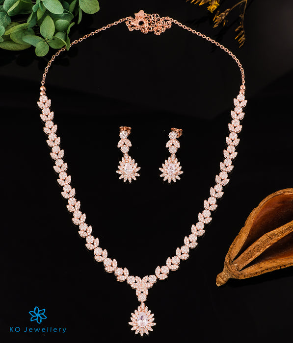 The Fleur Silver Rose-gold Necklace & Earrings