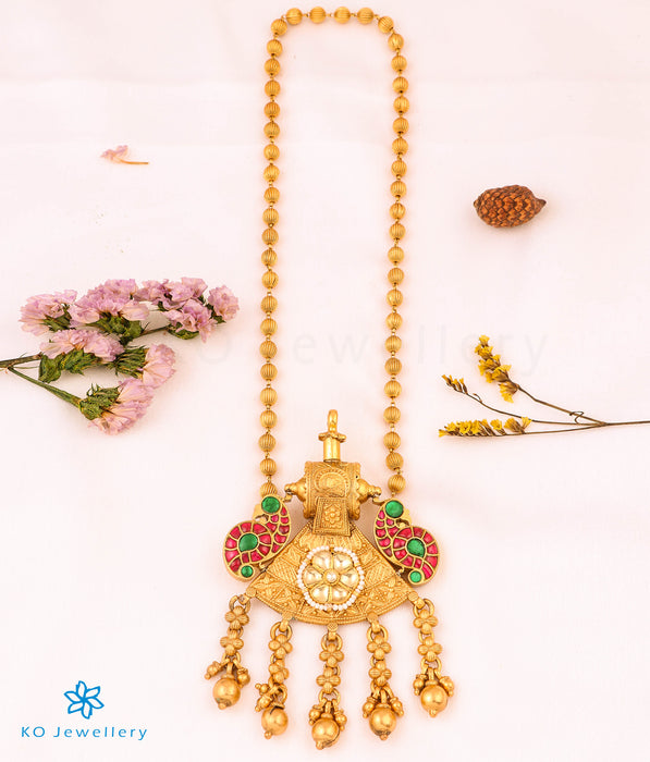 The Nidaka Antique Silver Kundan Peacock Necklace
