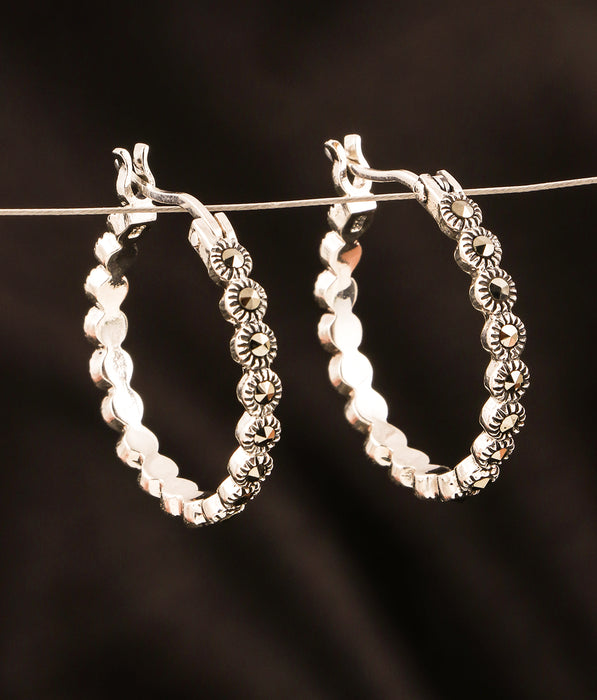 The Bling Silver Marcasite  Hoop Earrings