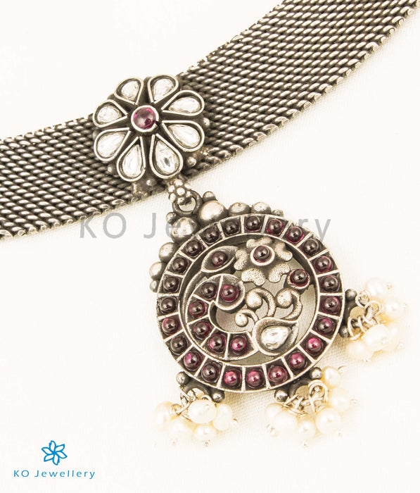 The Manmatha Antique Silver Peacock Necklace Set