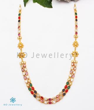 The Meghana Silver Navaratna  Necklace(2 Layers)