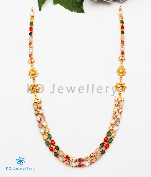 The Meghana Silver Navaratna  Necklace(2 Layers)