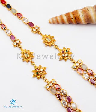 The Meghana Silver Navaratna  Necklace(2 Layers)