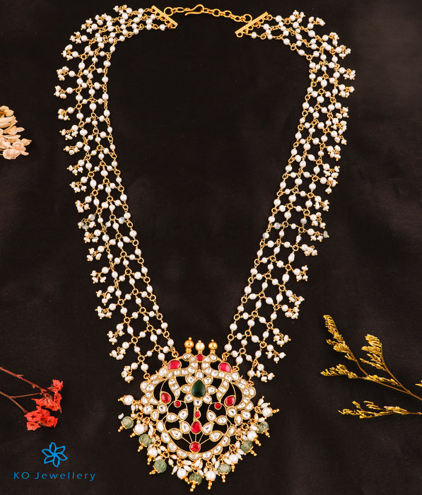 The Anira Silver Kundan Peacock Pearl Necklace