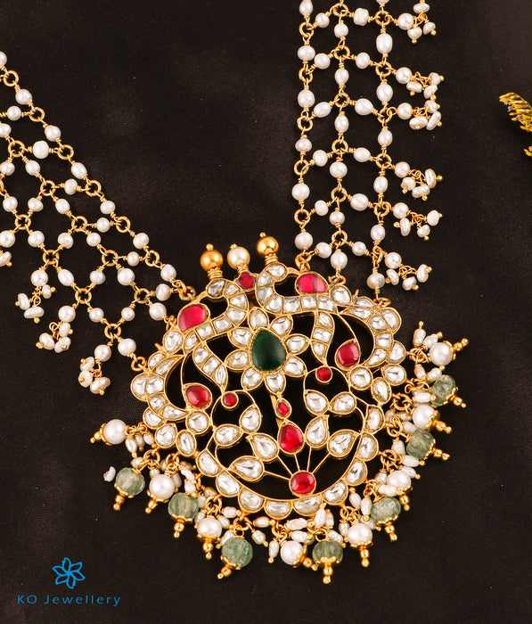 The Anira Silver Kundan Peacock Pearl Necklace