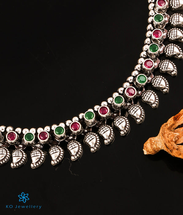 The Nirupa Silver Antique Paisley Gemstone Necklace (Oxidised)