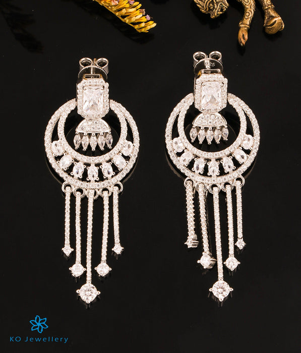 The Magnificient Sparkle Cocktail Silver Earrings (White)