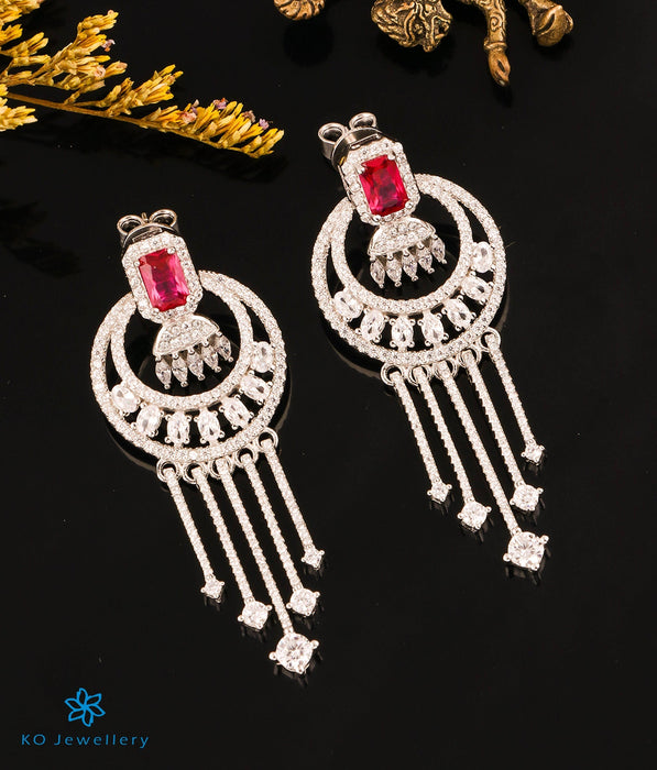The Magnificient Sparkle Cocktail Silver Earrings (Red)