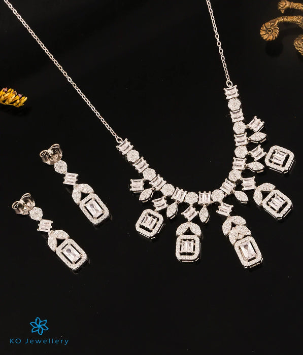The Squared Sparkle Silver Necklace & Earrings