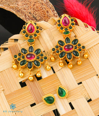 The Dvaita Silver Kempu Reversible Earrings(Red/Green)