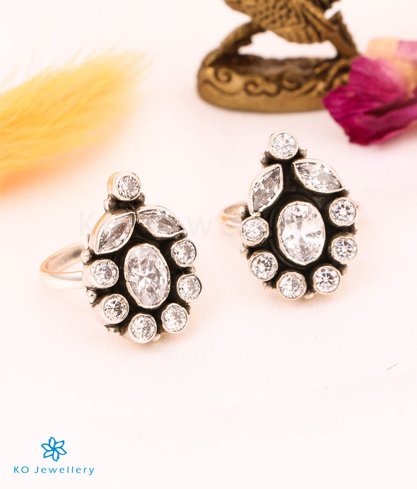 The Nandhika Silver Gemstone Toe-Rings (White)