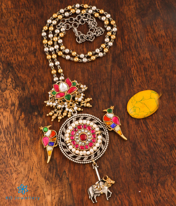 The Isharya Antique Silver Parrot Kundan Necklace (2 Tone)