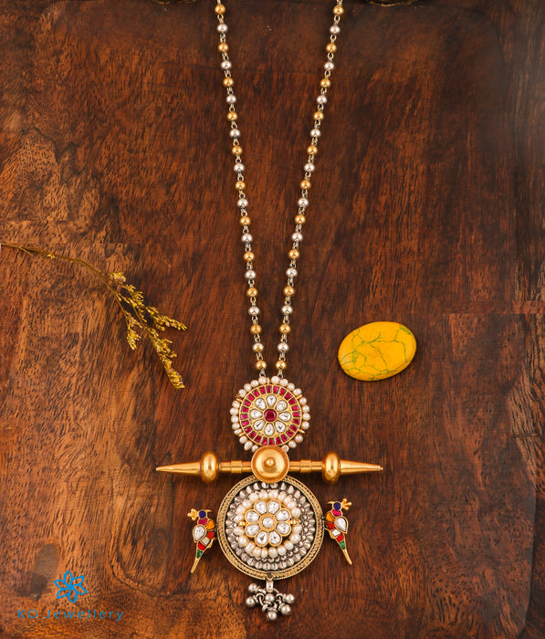 The Parinita Antique Silver Parrot Kundan Necklace (2 Tone)