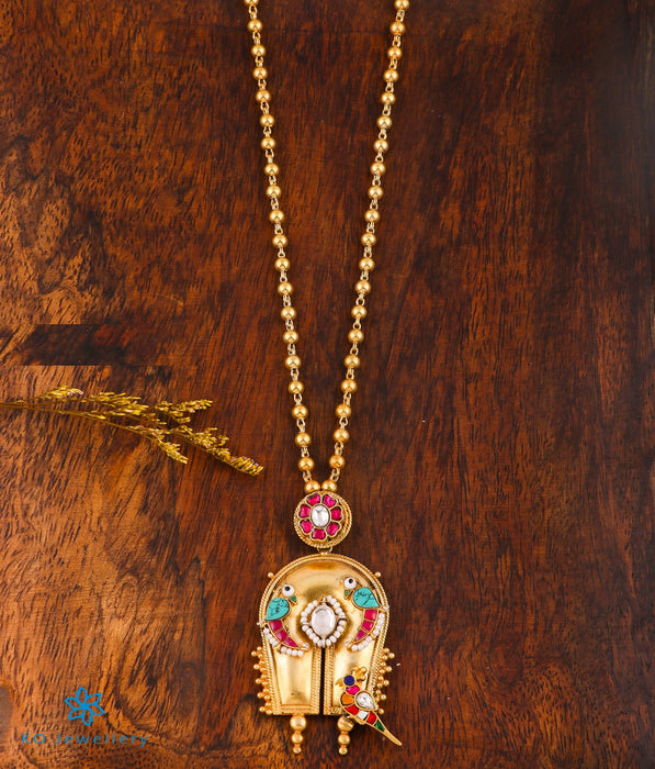 The Adrija Antique Silver Parrot Kundan Necklace