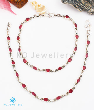 The Prisha Silver Gemstone Anklets (Red)
