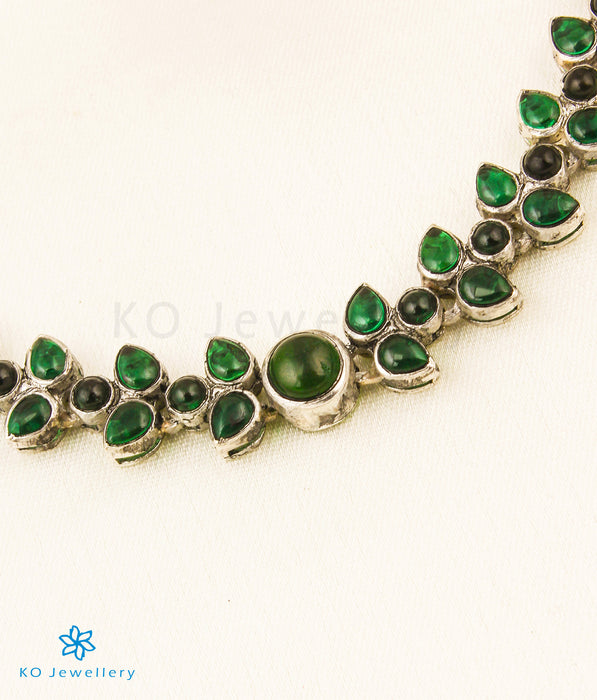 The Aroha Silver Kempu Necklace (Green/Oxidised)