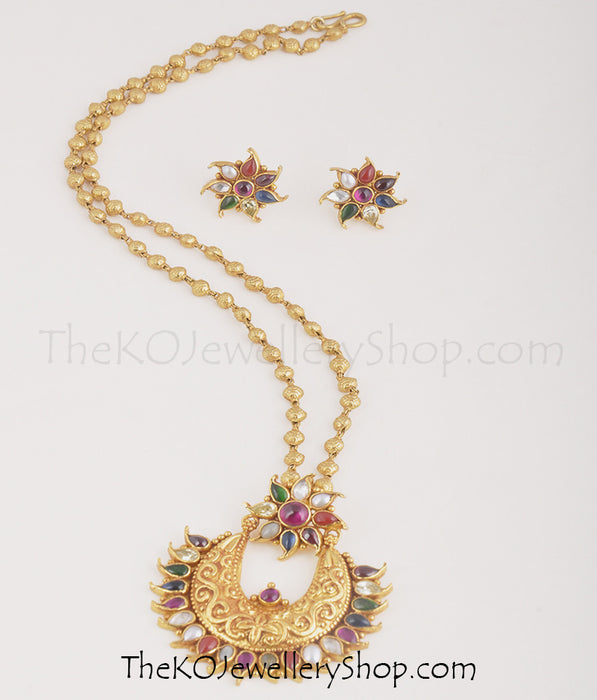Bridal collection gold dipped  silver navratna pendant set for women shop online
