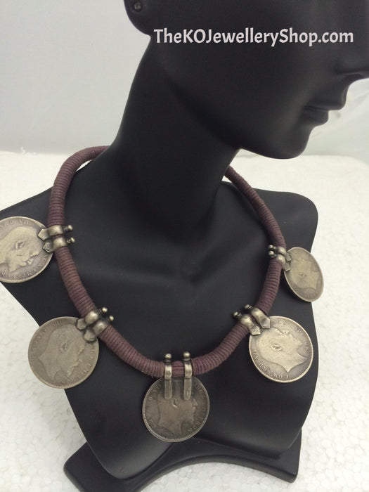 attractive coin necklace made of silver pure sterling 