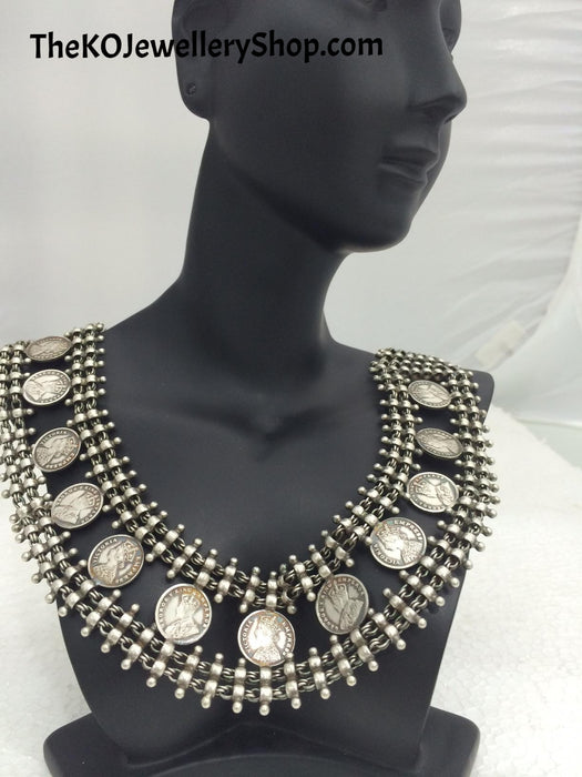 ethnic wear silver coin necklace online shopping 
