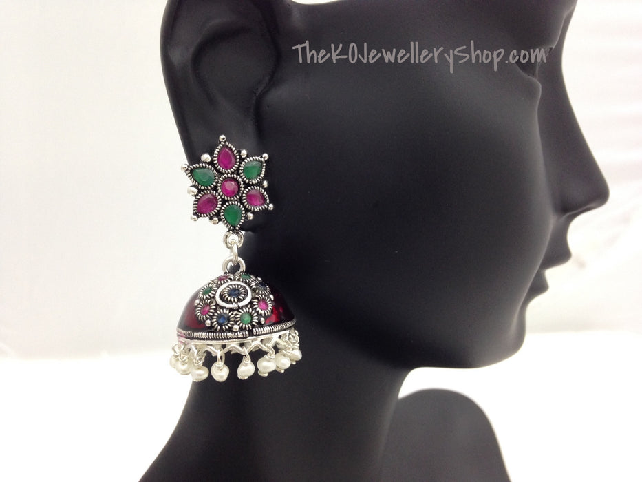 Colourful jhumka traditional pure silver shop online 