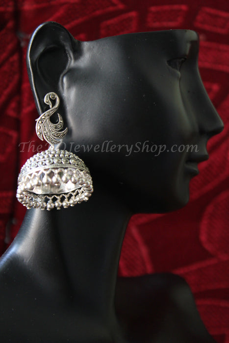 Stunning looking swan silver jhumka shop online