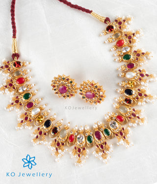The Vishesh Silver Navratna Necklace