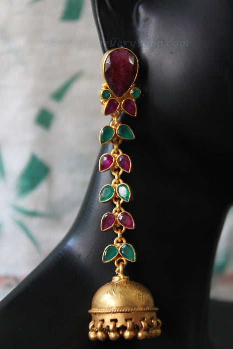 Ruby hand made pure silver red/green jhumka
