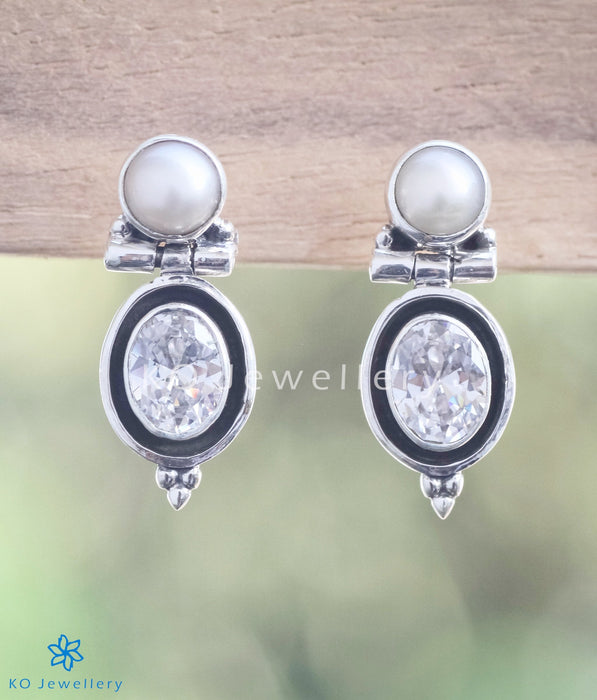 The Sara Silver Gemstone Earrings-White
