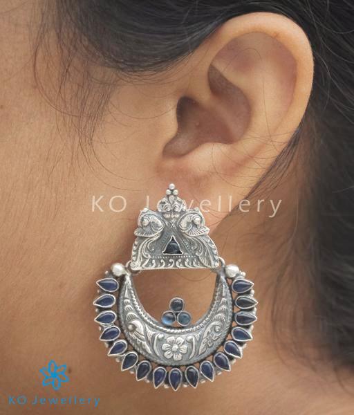 The Nilavarna Silver Peacock Earrings(Blue/Oxidised)