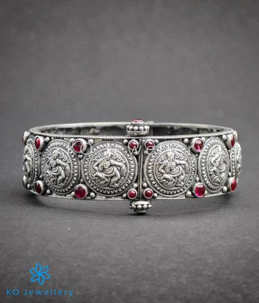 Handcrafted silver bracelet tradition South Indian temple jewellery design