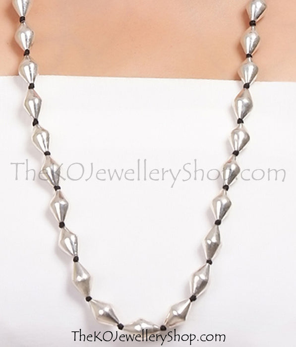 The Silver Dholki Beads Necklace(long)