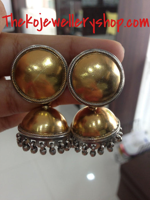 The Silver Swarna Jhumka- Big/Two Tone - KO Jewellery