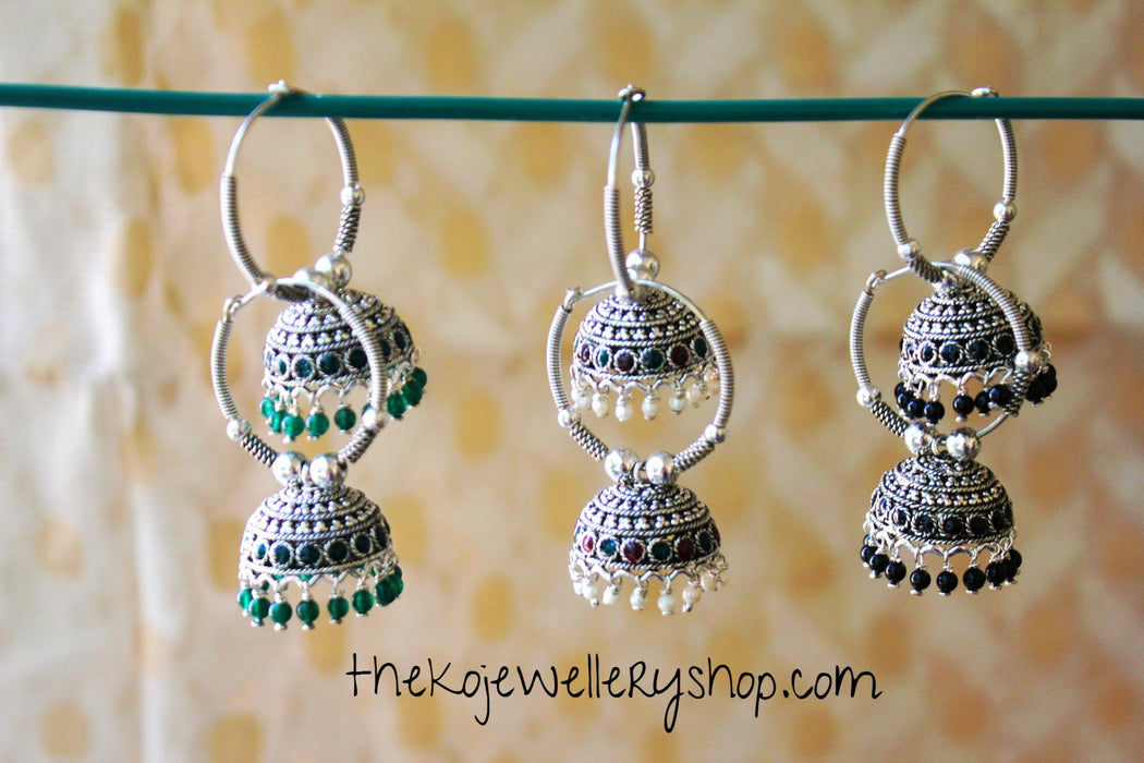 The Ahalya Silver Bali-Earring (Green,Black) - KO Jewellery