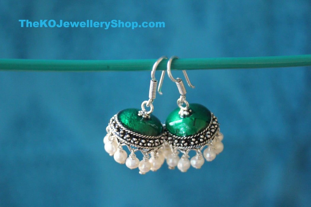 Online shopping pure silver green jhumka for women